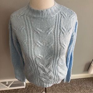 NWOT Soft Cable Knit Acrylic Sweater Sky Blue Junior’s XS Sz 1 Cozy Crewneck